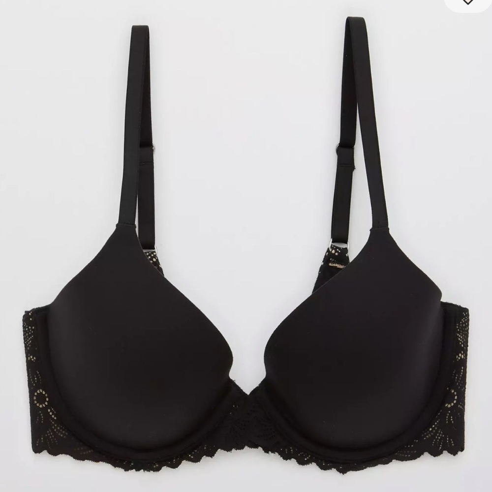Aerie Real Sunnie Full Coverage Lightly Lined Blossom Lace Bra in Black